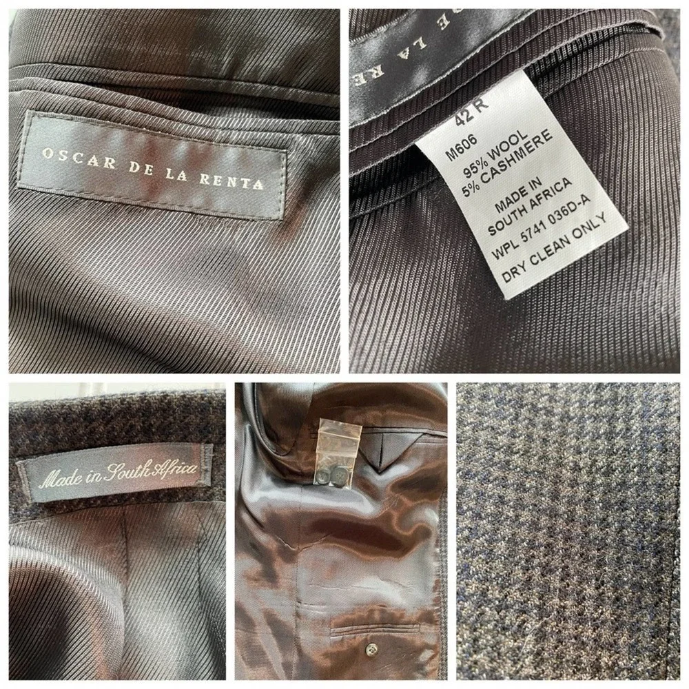 Oscar de la Renta Suit Jacket Blazer Sport Coat Gray Blue 42R Workwear